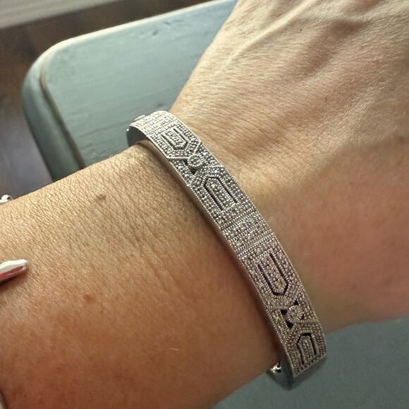 925 Sterling Silver CZ Bangle Bracelet - Picture 7 of 13